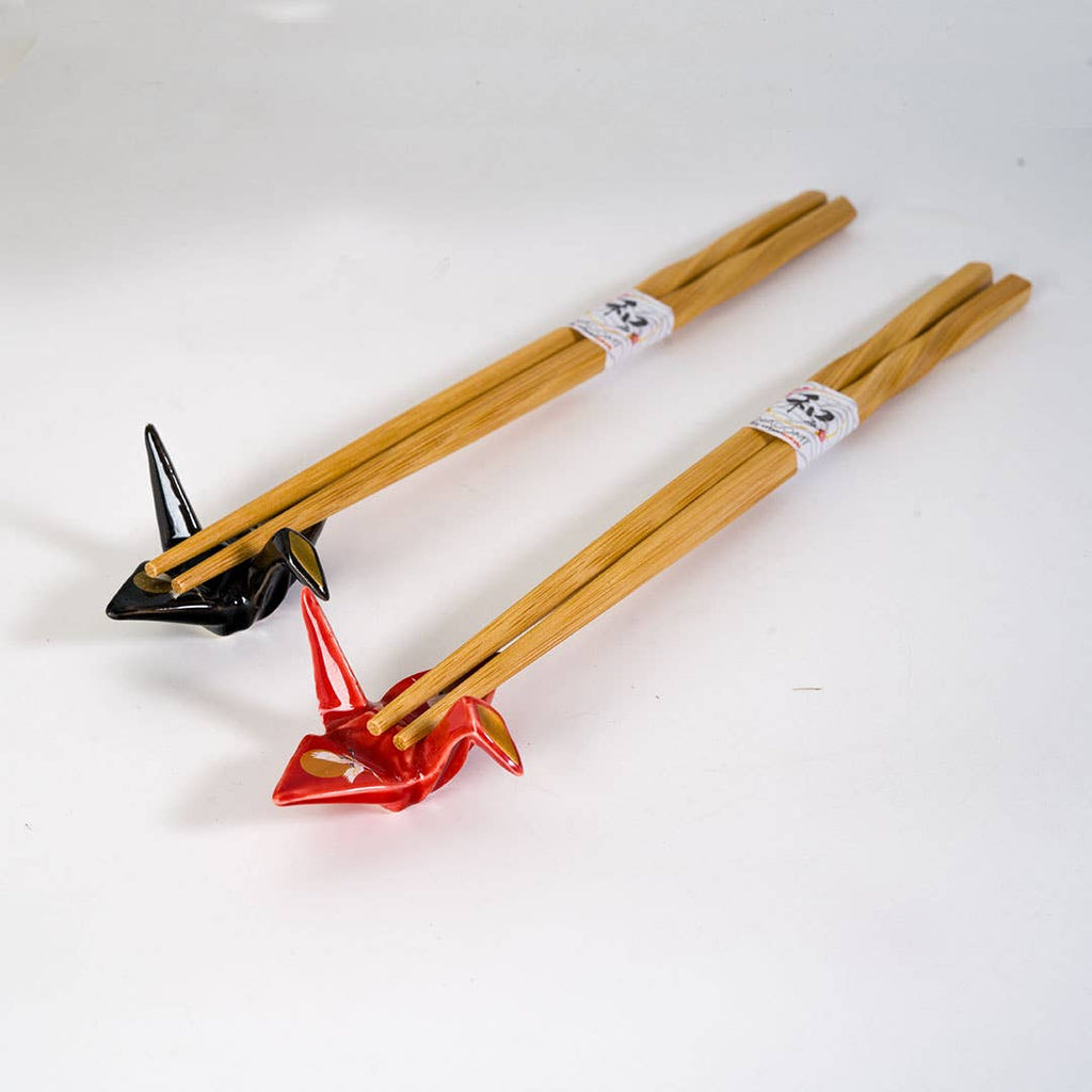 Crane Moon Origami Crane Bamboo Chopsticks & Ceramic Rest Gift Set