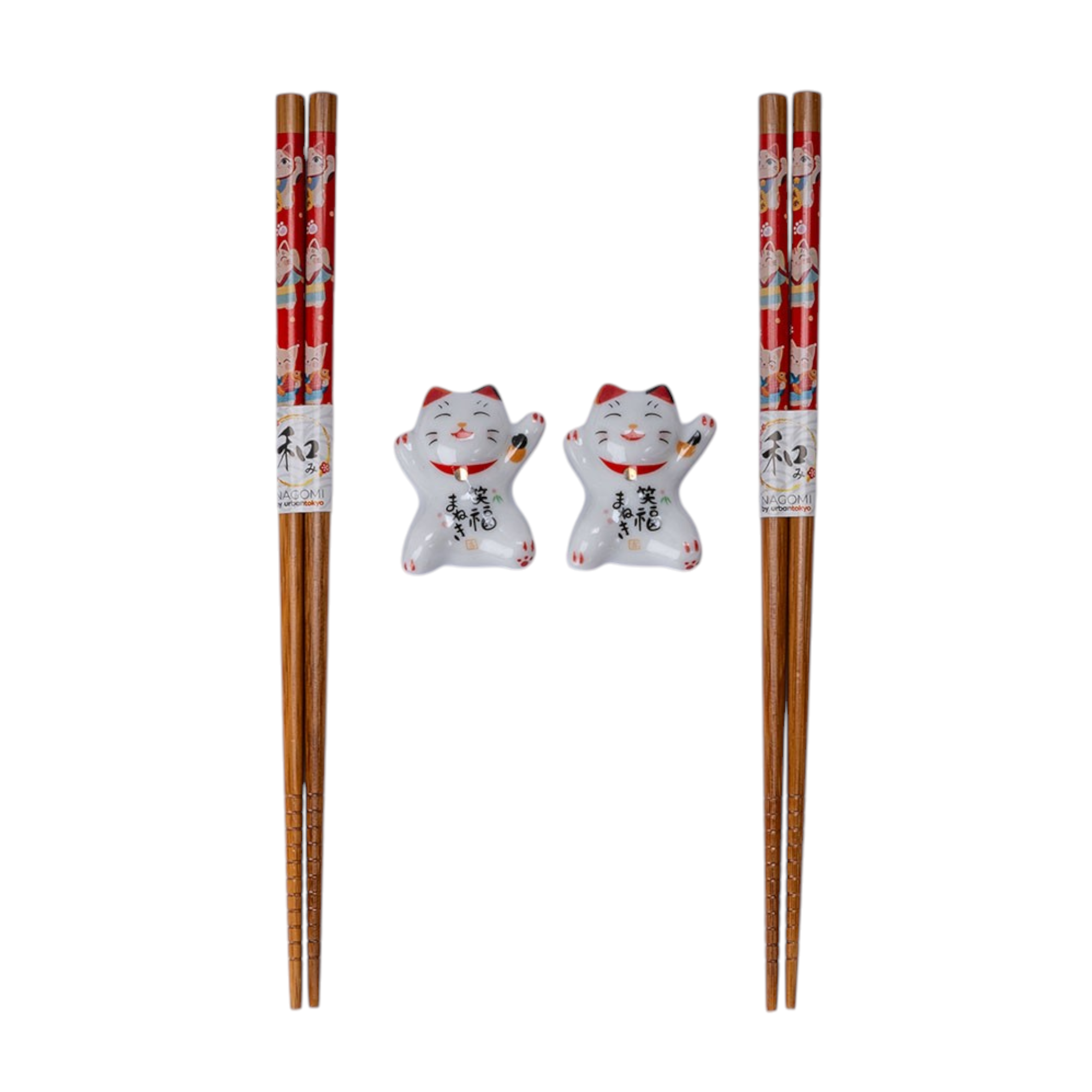Lucky Cat Neko Bamboo Chopsticks & Ceramic Rest Gift Set