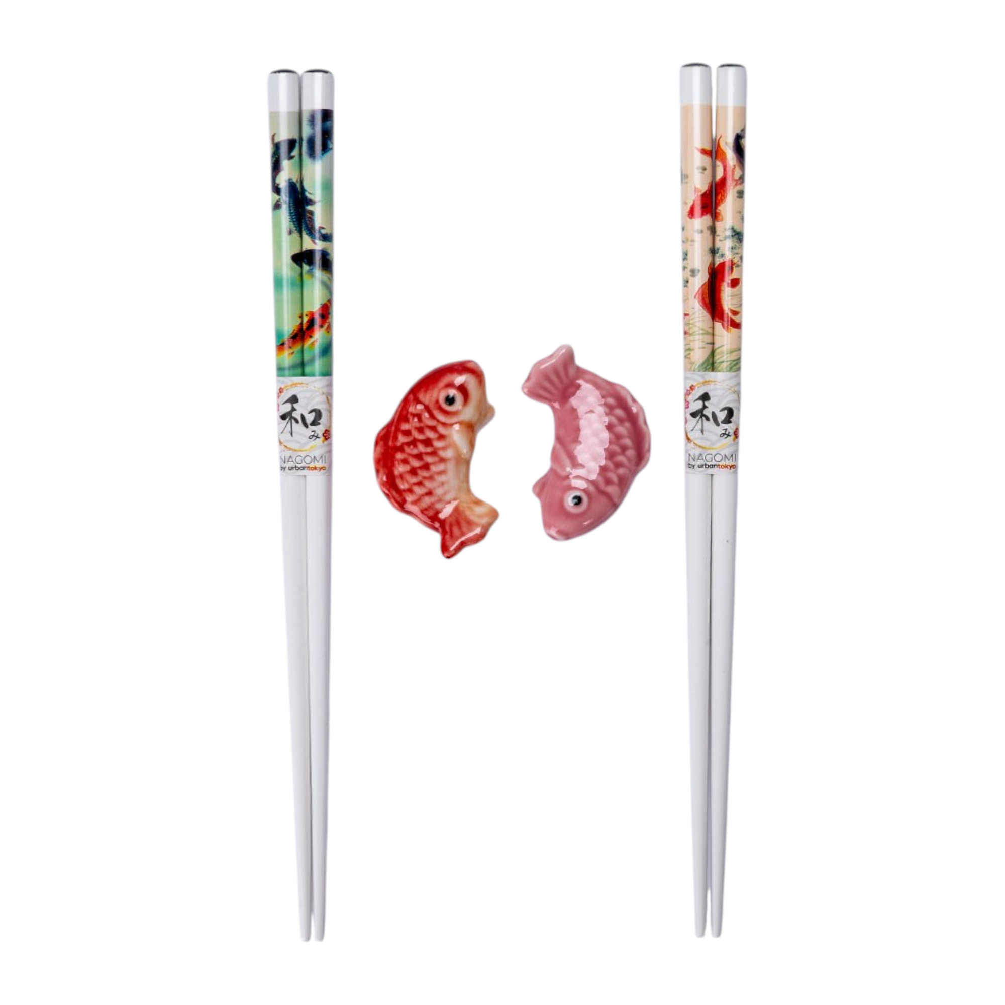 Japanese Koi Fish Bamboo Chopsticks & Ceramic Rest Gift Set