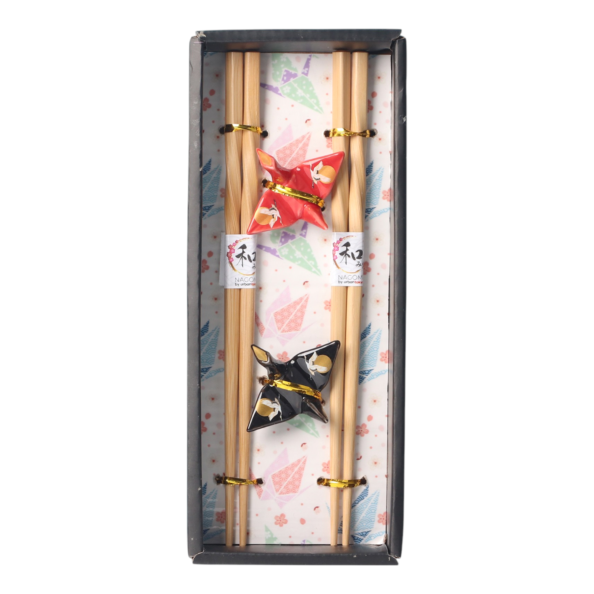 Crane Moon Origami Crane Bamboo Chopsticks & Ceramic Rest Gift Set