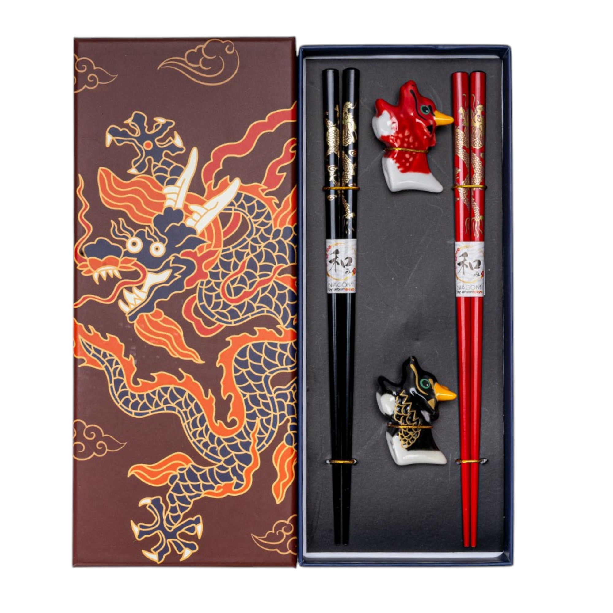 Oriental Dragon Bamboo Chopsticks & Ceramic Rest Gift Set