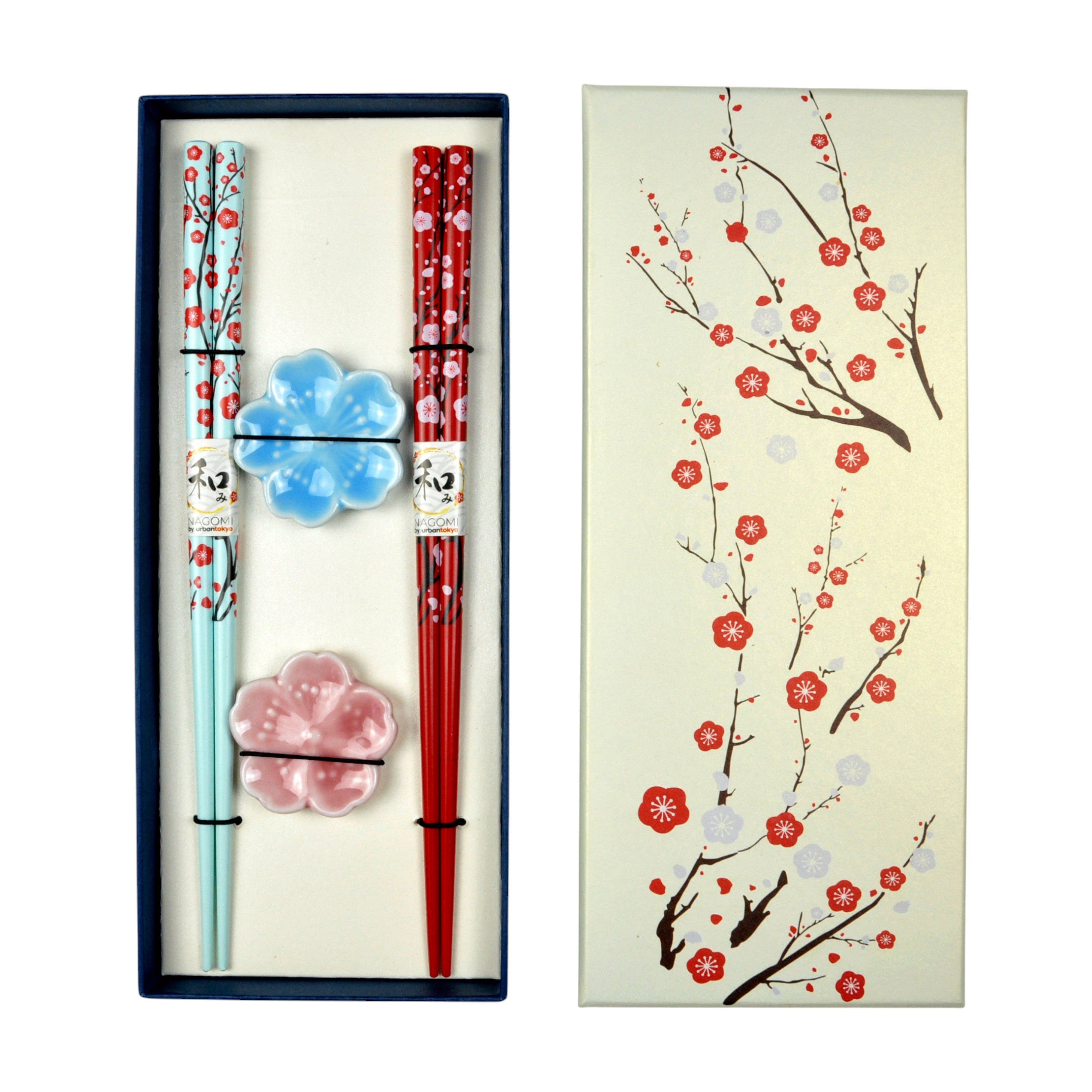 Sakura Cherry Blossom Bamboo Chopsticks & Ceramic Rest Gift Set