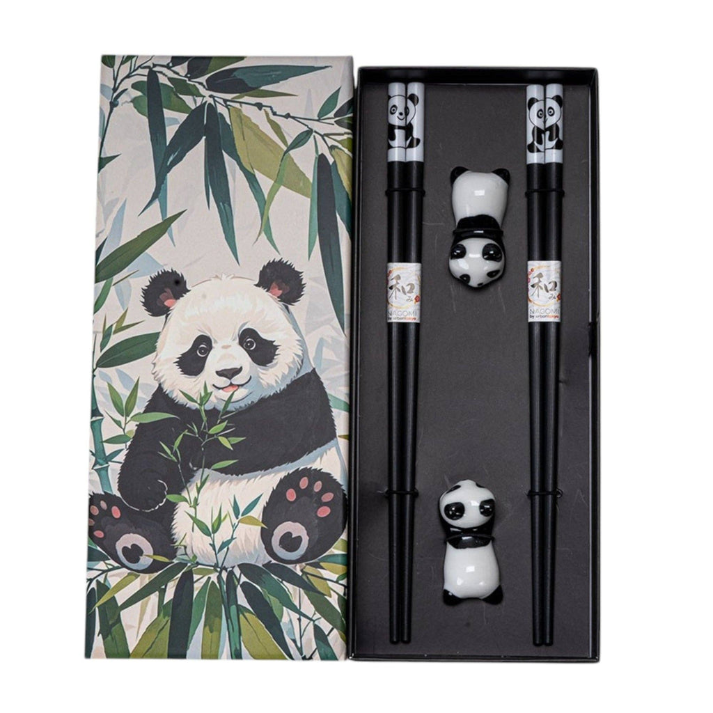 Panda Cat Bamboo Chopsticks & Ceramic Rest Gift Set