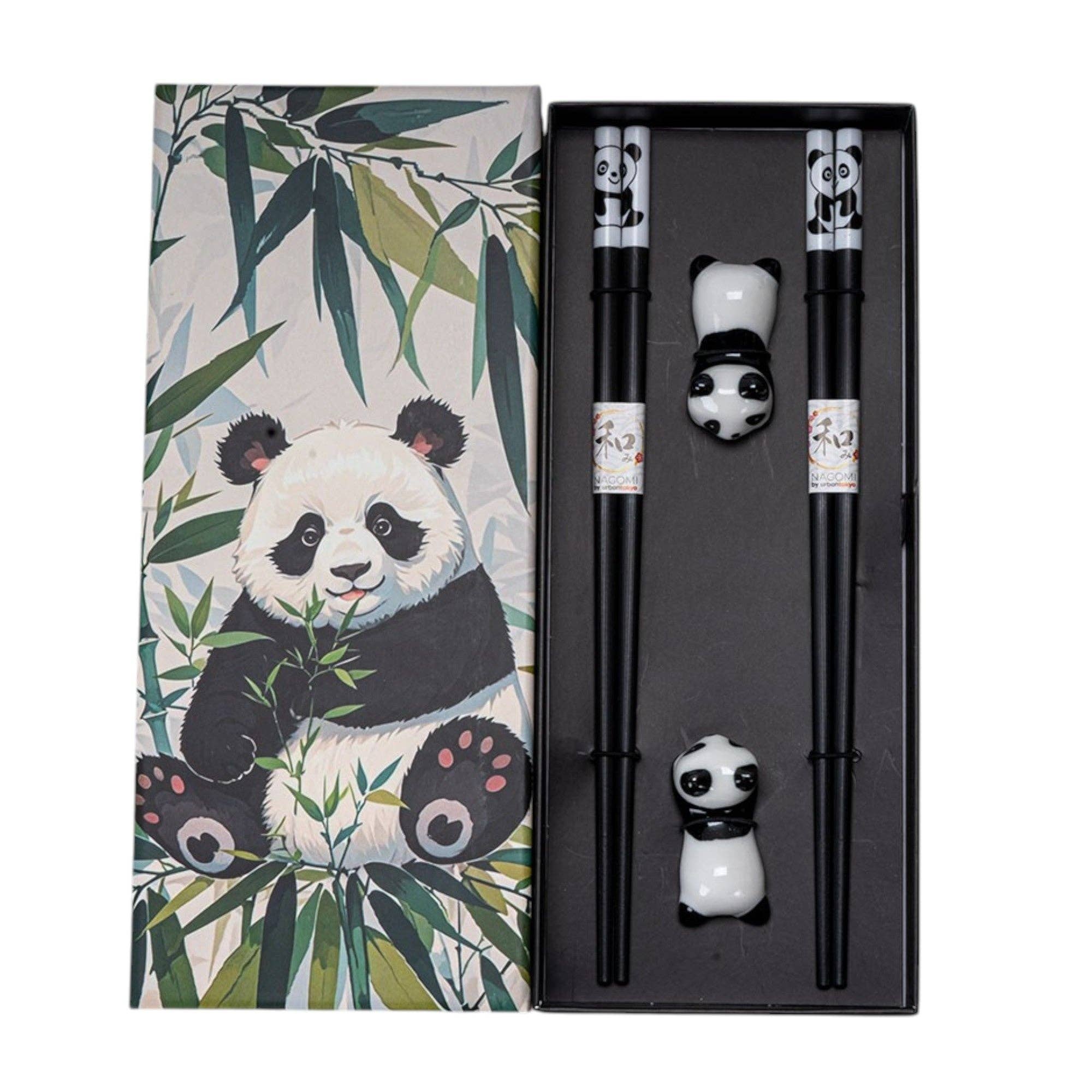 Panda Cat Bamboo Chopsticks & Ceramic Rest Gift Set