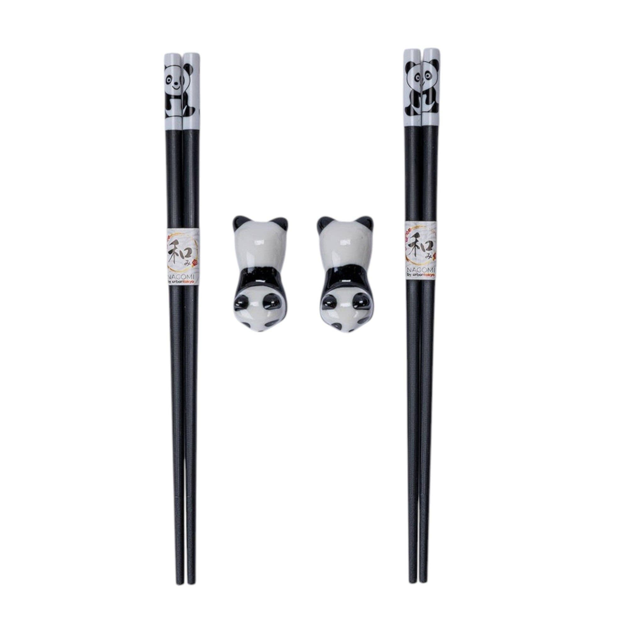 Panda Cat Bamboo Chopsticks & Ceramic Rest Gift Set