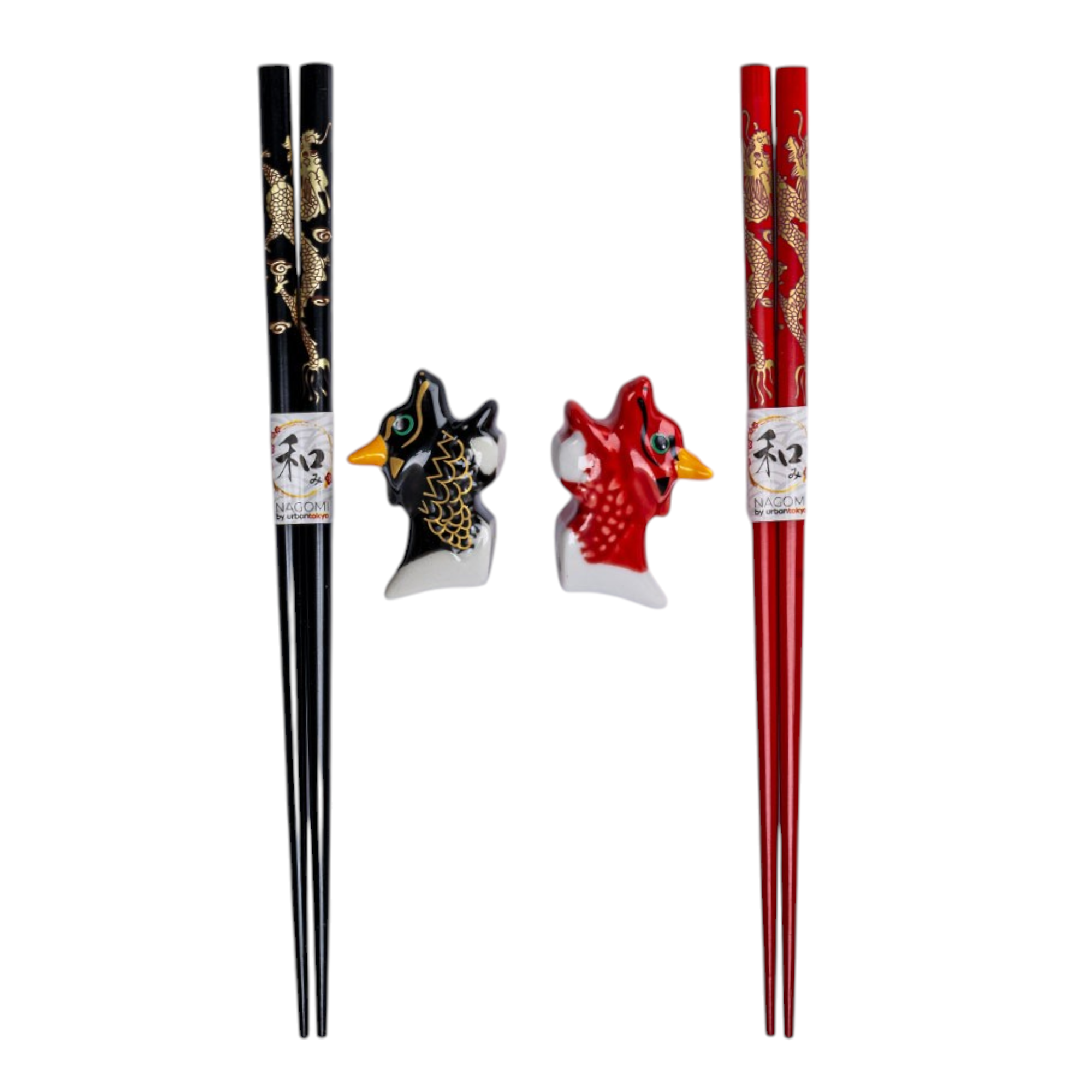 Oriental Dragon Bamboo Chopsticks & Ceramic Rest Gift Set