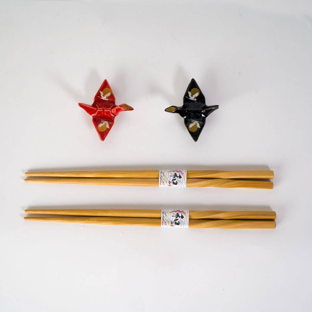Crane Moon Origami Crane Bamboo Chopsticks & Ceramic Rest Gift Set