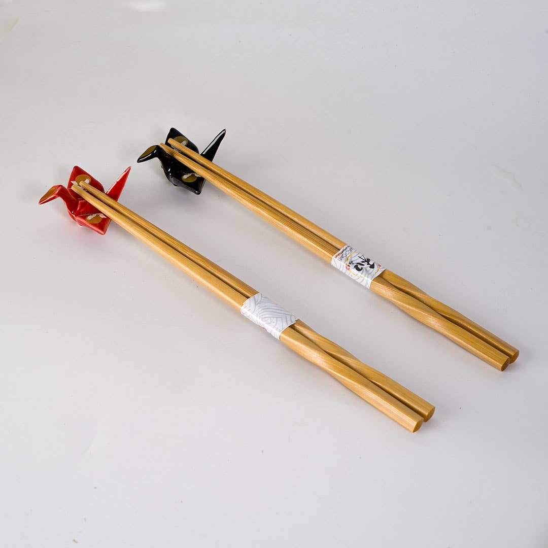 Crane Moon Origami Crane Bamboo Chopsticks & Ceramic Rest Gift Set