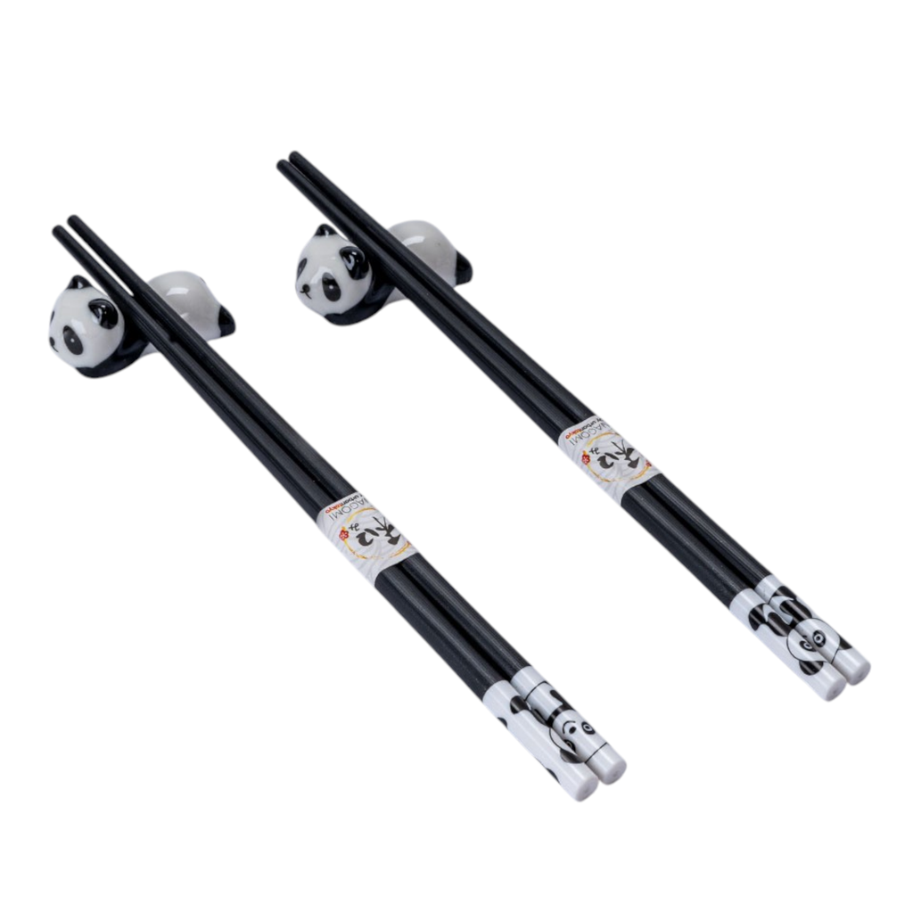 Panda Cat Bamboo Chopsticks & Ceramic Rest Gift Set