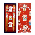 Lucky Cat Neko Bamboo Chopsticks & Ceramic Rest Gift Set